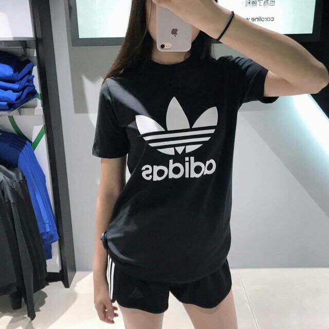 (HÀNG XUẤT XỊN) Áo das đen logo trắng đơn giản Trefoil Tee