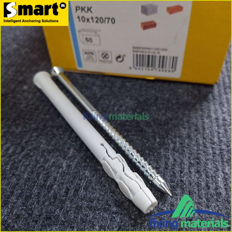 Tắc kê đóng cao cấp kèm vít hiệu Smart, PKK 10x120/70, lắp khung cửa (Nhựa PA6, Vít cường lực, Made in EU)