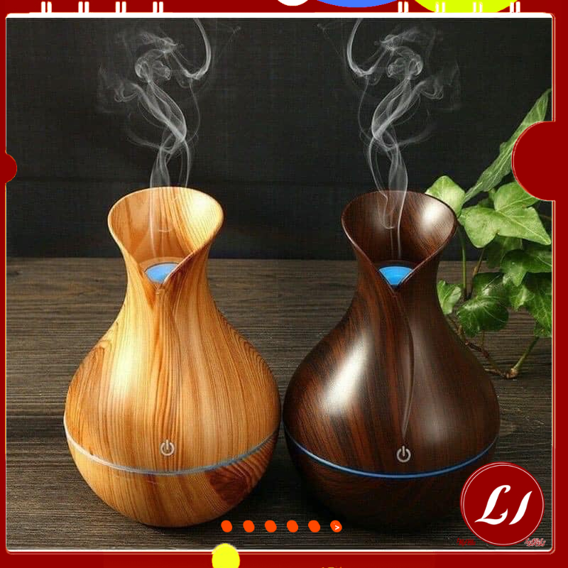 MÁY XÔNG TINH DẦU vân gỗ hình lọ hoa phun sương tạo ẩm - LABI