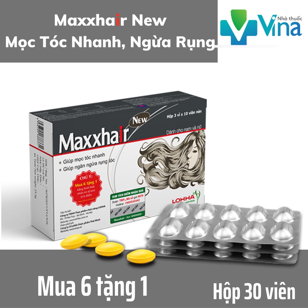 Maxxhair - Giúp Mọc Tóc Nhanh Và Ngăn Ngừa Rụng Tóc- Mua 6 Tặng 1- Hộp 30 viên