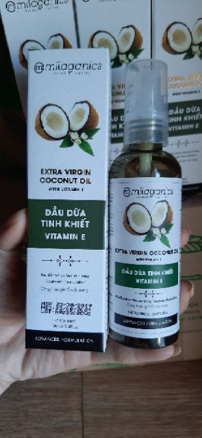 Dầu Dừa Tinh Khiết Vitamin E Milaganics Chai 100ml