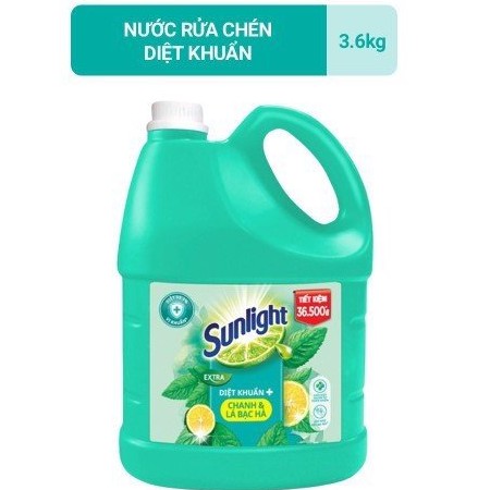 Nước rửa chén Sunlight Extra diệt khuẩn chanh và lá bạc hà 3.6KG