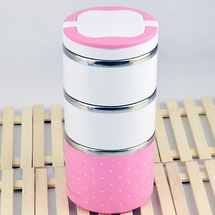 Cặp lồng cơm chân không giữ nhiệt 3 tầng chấm bi ruột inox 1, 2, 3 tầng