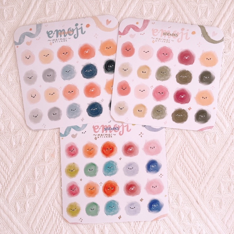 Meimei Sticker - Sticker giấy 20 emoji tròn màu nước dễ thương trang trí sổ