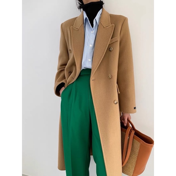 Áo khoác dạ ép dáng dài nữ Ulzzang Hàn Quốc BORA SHOP thắt eo order