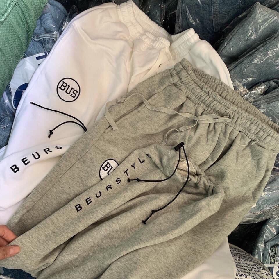 Quần Nỉ Thêu Gấu W Unisex Peony_boutique 👉 Nỉ Da Cá Form Đứng Hàn Quốc Nam Nữ