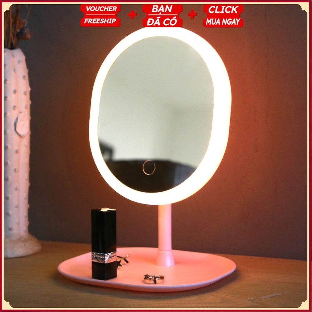 Gương Để Bàn Oval S3 - Đèn Viền Chỉnh 3 Chế Độ Sáng - Nút Cảm Ứng