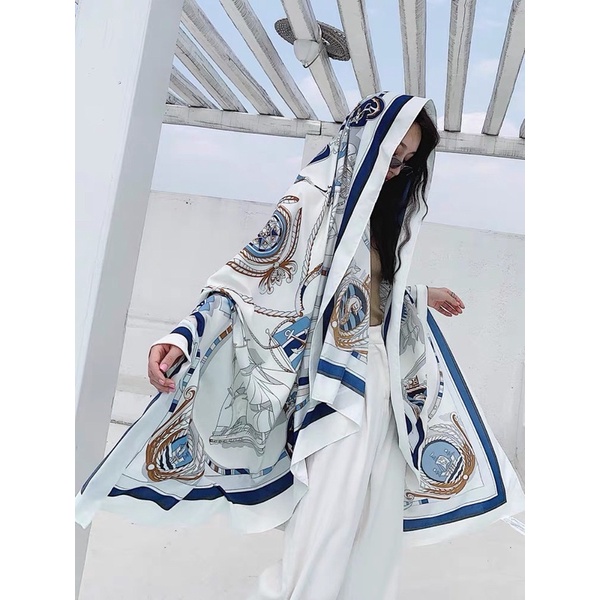 Khăn choàng cổ in hoa văn con thuyền size 90x180cm