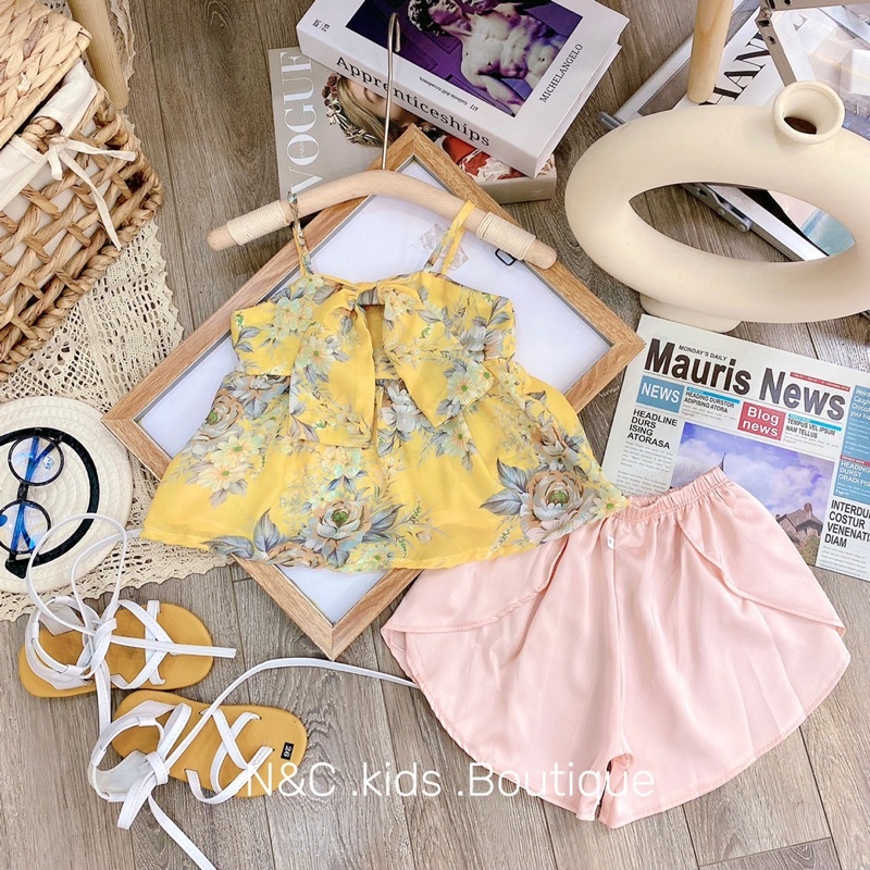 Set áo von tơ quần lụa cho bé gái