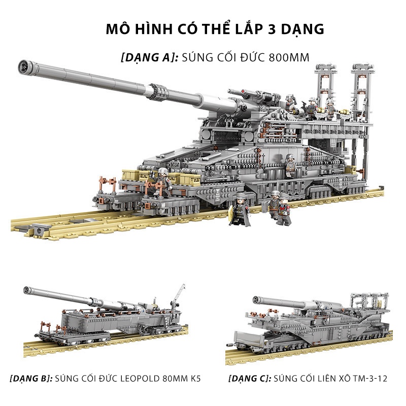 Đồ chơi Lắp ráp xe Tăng hạng nặng GUSTAV Đức thế chiến II, Kazi KY10005 Main battle, Xếp hình thông minh