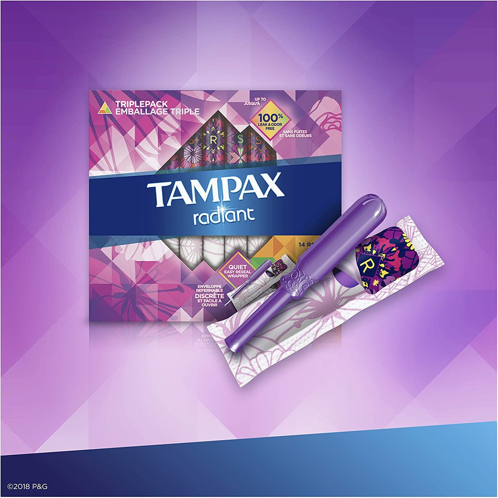 Băng vệ sinh dạng ống Tampon siêu thấm Tampax Radiant Regular/ Super/Super+ Pack hộp 28 miếng