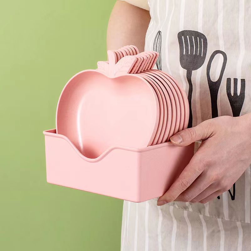 Set 5 Đĩa Nhựa Hình Quả Táo 15cm Đựng Thức Ăn Tráng Miệng