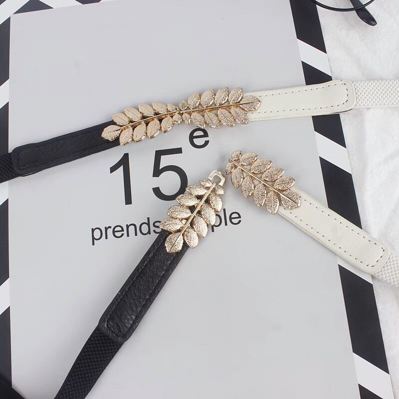 Đai Thắt lưng váy mặt lá bản nhỏ 2.3cm ĐV015 vàng nhẹ sang chảnh - Belt nịt váy đầm chun eo simsimshop