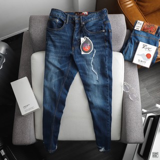Quần Jean Nam Dài Numbi Xanh Form Slim, Chất Vải Denim Cotton Co Giãn Dày Dặn Cao Cấp, QJ002839 SOMEHOW,