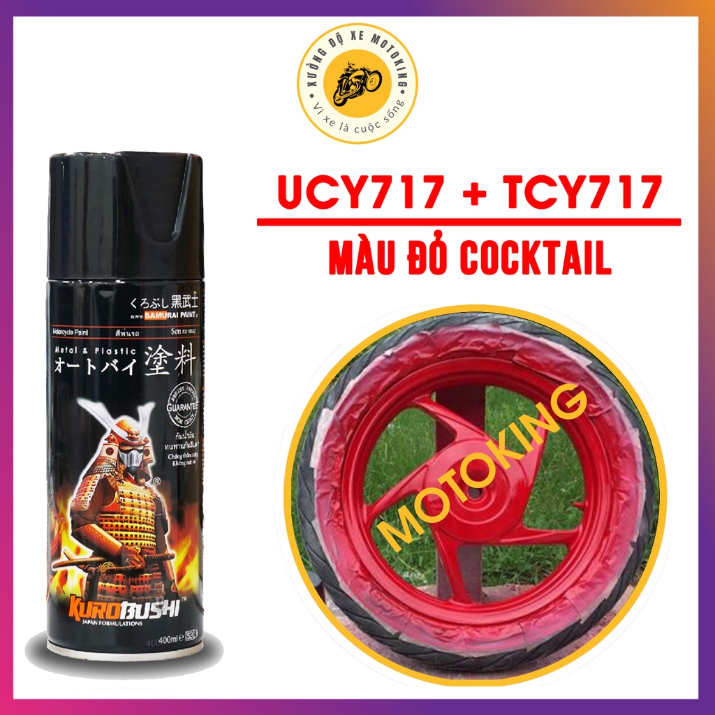 Combo sơn samurai đỏ cocktail UC+TCY717 - chai sơn xịt chuyên dụng dành cho sơn xe máy, ô tô