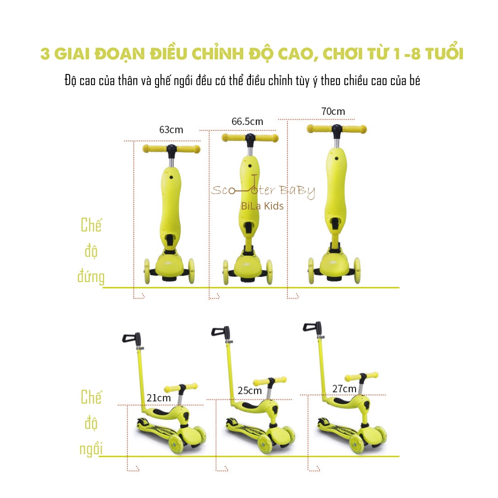 Xe Scooter cho bé PETER PAN 3IN1 Có Tay Đẩy, Vòng Bảo Vệ - Xe Trượt chòi chân Cho Bé 1-5 tuổi-Scoot and ride