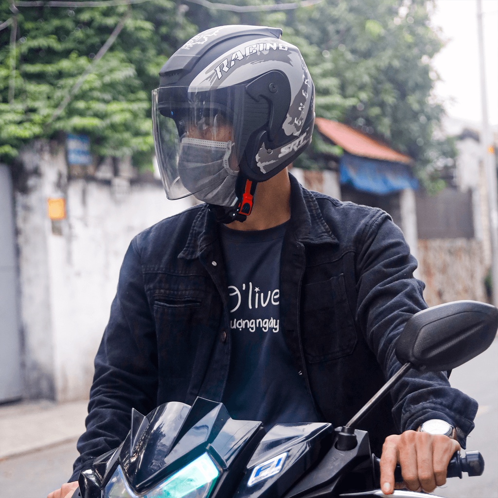 Mũ bảo hiểm SRT 3/4 TEM racing kính trà chống chói chống tia uv