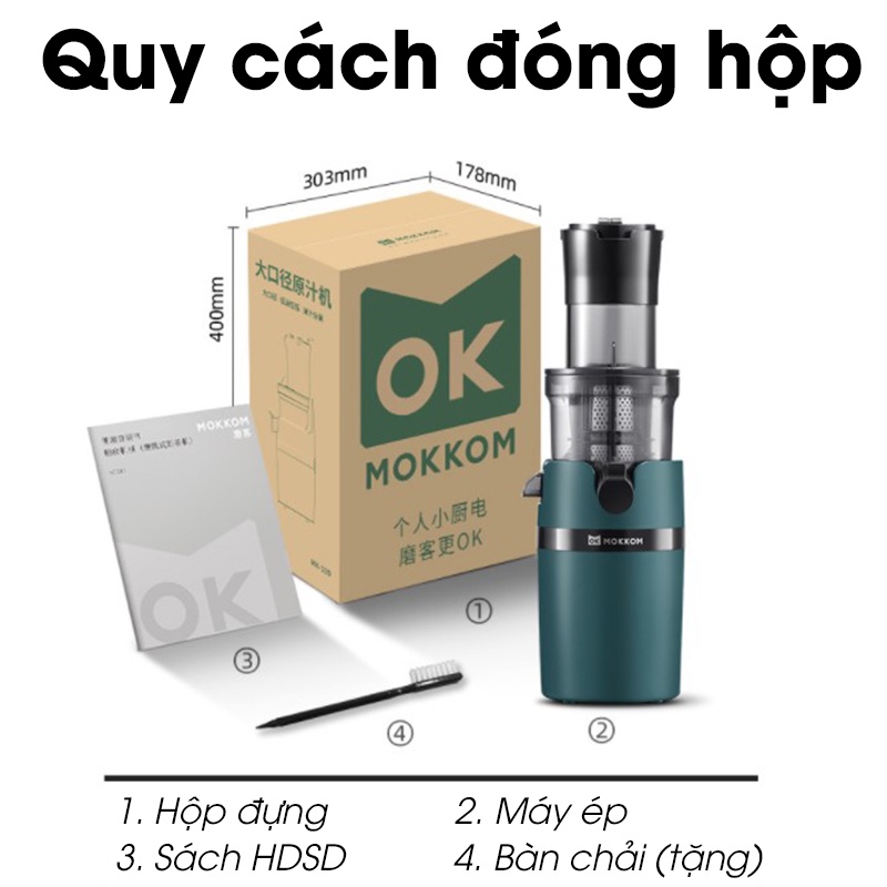 Máy ép chậm Mokkom - Model Mk-199 - Máy ép hoa quả tốc độ chậm thế hệ mới - Ép nguyên quả - Kiệt bã
