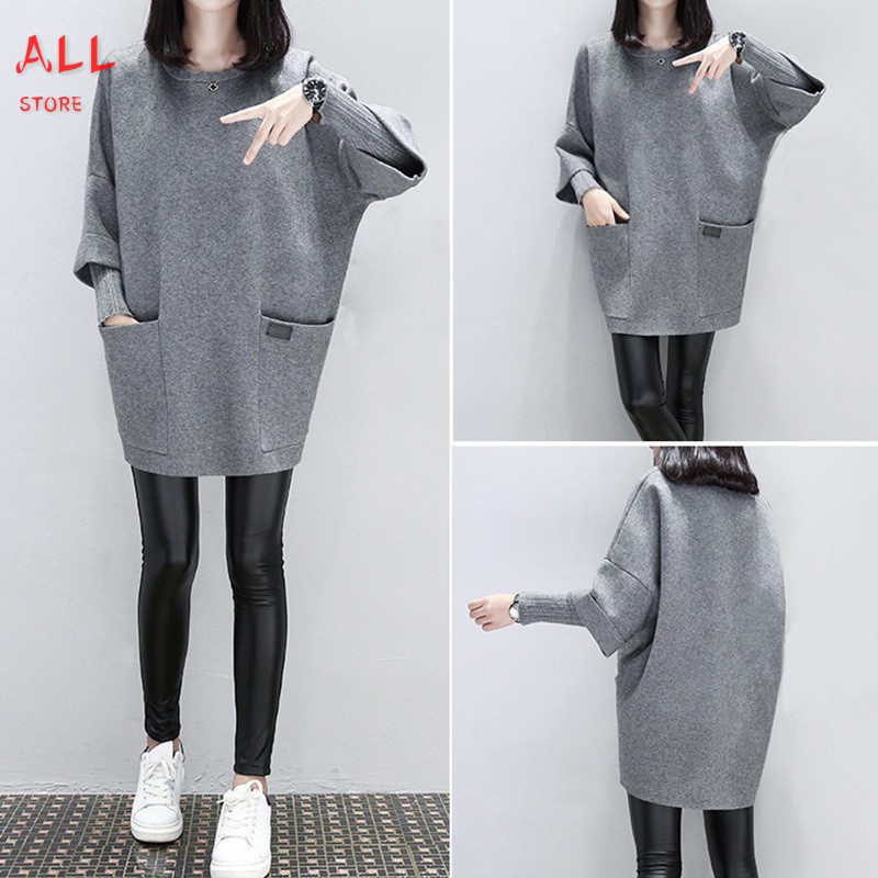 Áo Sweatshirt Tay Dài Cổ Tròn Dáng Rộng Có Túi