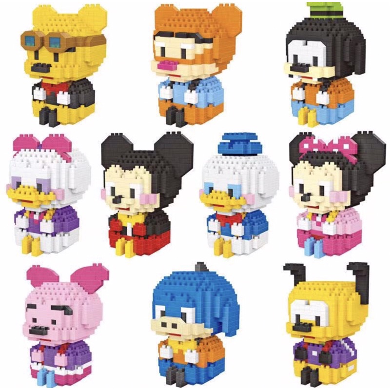 Xếp hình le.go nano 3D động vật hoạt hình vịt donal mickey pooh thỏ hổ cho bé