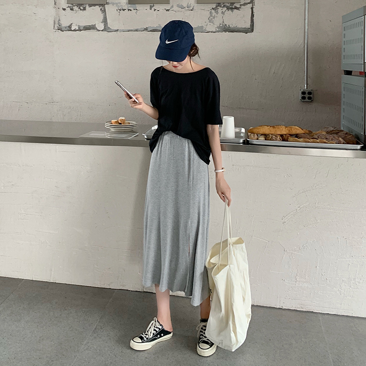 Bộ Áo Thun Ngắn Tay + Chân Váy Midi Lưng Cao Xẻ Tà Xinh Xắn Dành Cho Nữ | BigBuy360 - bigbuy360.vn