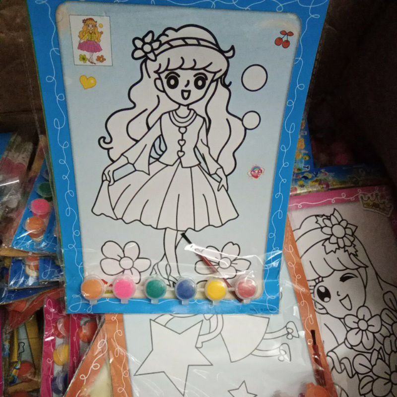 Tranh tô màu nước cho bé bộ 2 tranh ,1 vỉ màu và cọ