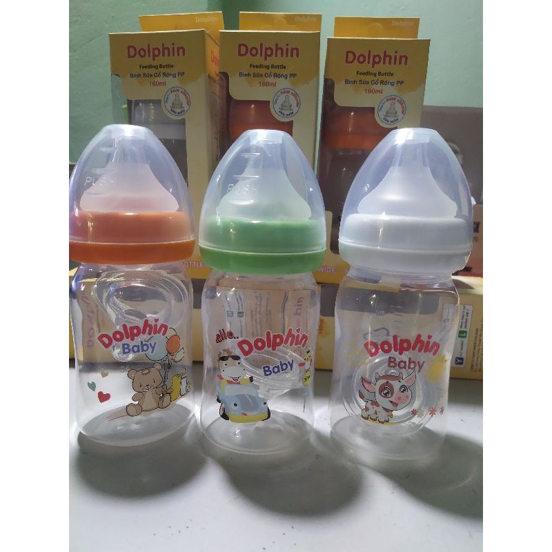 Bình sữa nhựa Dolphin cổ rộng 160ml; 240ml