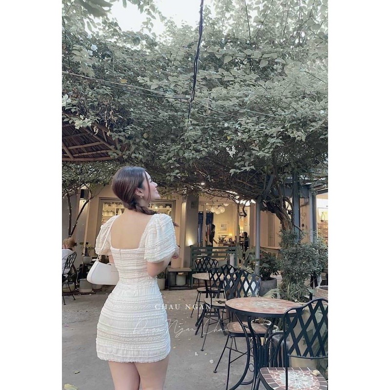 Váy xốp nhăn trắng phối ren dành cho nữ | BigBuy360 - bigbuy360.vn