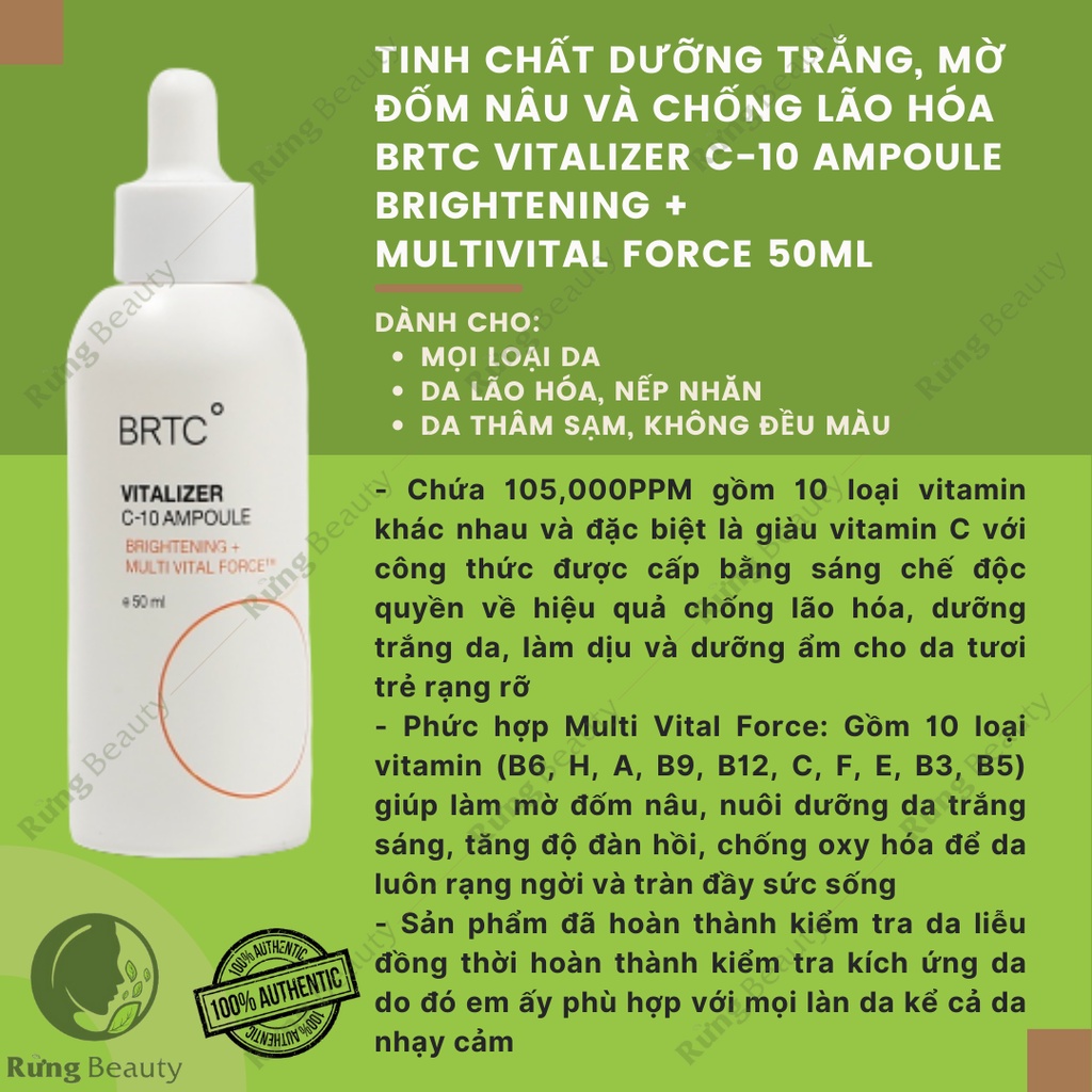 TINH CHẤT DƯỠNG TRẮNG, MỜ ĐỐM NÂU VÀ CHỐNG LÃO HÓA BRTC VITALIZER C-10 AMPOULE BRIGHTENING + MULTIVITAL FORCE 50ML