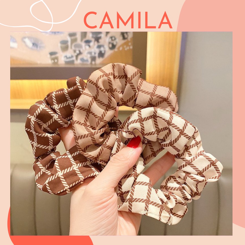 Dây buộc tóc scrunchies hoạ tiết vintage Hàn Quốc D04