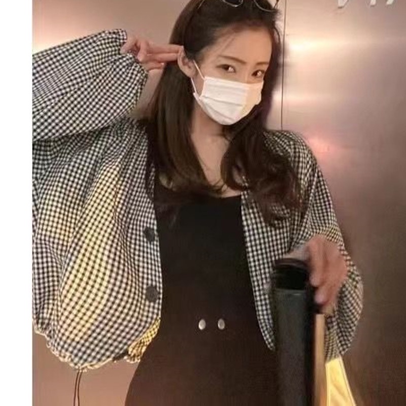 Áo Sơ Mi Caro Tay Dài Cổ Chữ v Thời Trang Phong Cách Hàn Quốc Cho Nữ