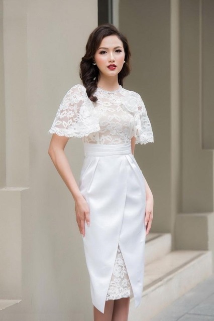 Đầm thun thiết kế cao cấp phối ren tay ngắn đi tiệc - sinh nhật - đi làm đều sang