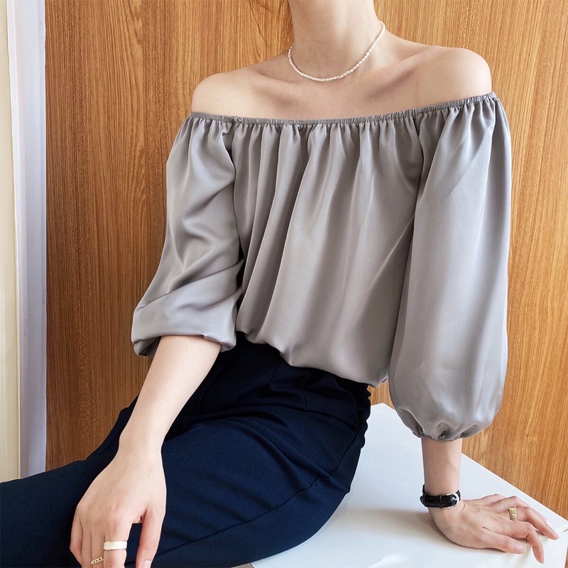 Áo lụa nữ trêz vai tay phồng sang trọng, thanh lịch mặc được 2 kiểu