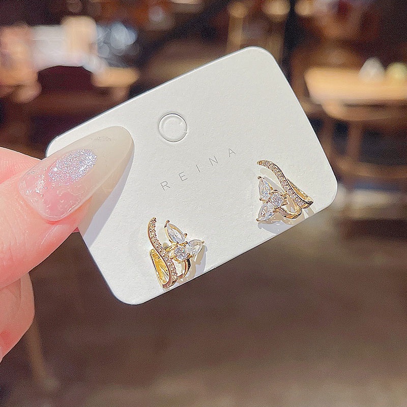 Bông Tai Mạ Bạc 925 Hình Hoa Đính Đá Zircon Thời Trang