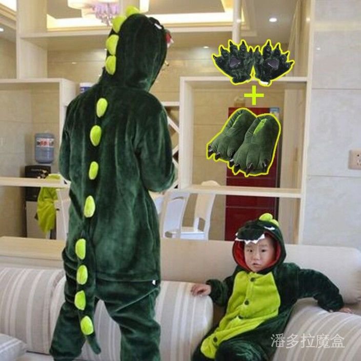 Đồ Ngủ Liền Thân San Hô Nhung Bố Mẹ Con Khủng Long Thu Đông Cặp Đôi Nam Nữ Hoạt Hình Động Vật Bé Con w8eh