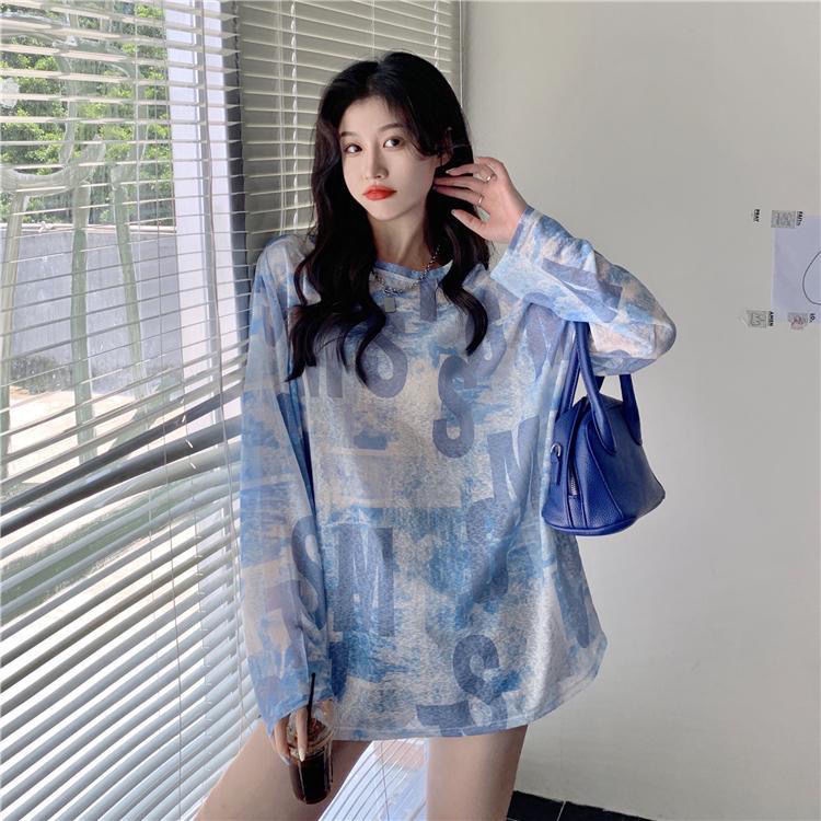 Porozi  Áo Thun Tay Dài Nhuộm Màu Kiểu Hàn Quốc Xinh Xắn Cho Nữ