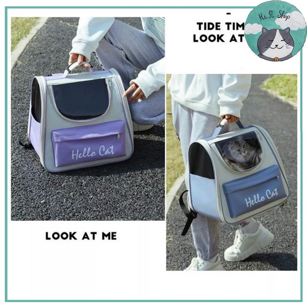 Balo Vận Chuyển Thú Cưng Hàng Thiết Kế Cao Cấp Bằng Vải Oxford Hello Cat -Túi Đeo Vai Du Lịch Chuyên Dụng Chở Chó Mèo
