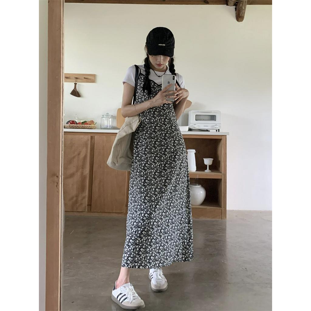 Jumpsuit Hai Dây / Áo Thun Trơn Màu Họa Tiết Hoa Phong Cách Mới 65412