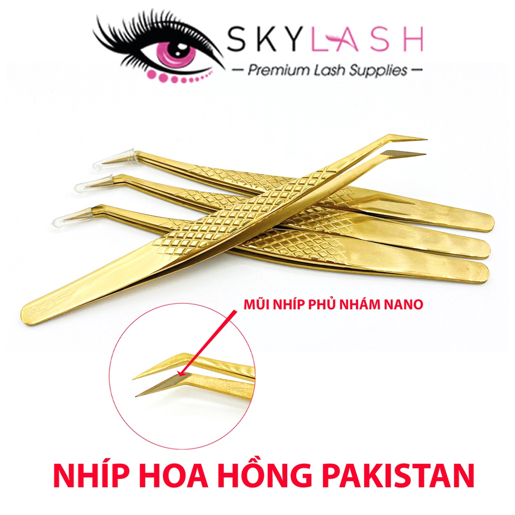 Nhíp gắp mi hoa hồng đen vàng pakistan - nối mi - tạo fan - dụng cụ nối mi