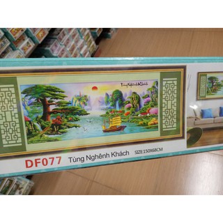Tranh đính đá phong cảnh tùng nghênh khách df077 150x68cm chưa đính