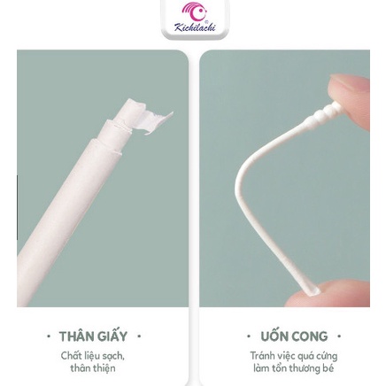 Tăm bông sơ sinh Hộp hình Lợn Hồng Kichilachi thân giấy, bông ngoáy tai trẻ em hộp 200 que