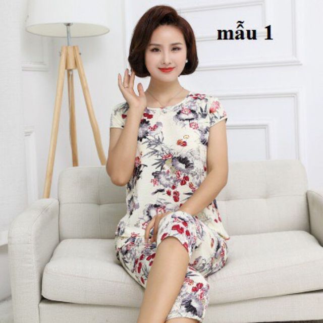 Bộ mặc nhà vải đũi mát cho mẹ