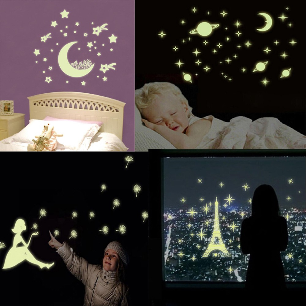 MIOSHOP 4 Types Fluorescent Art Mural DIY Kids Bedroom Wall Sticker