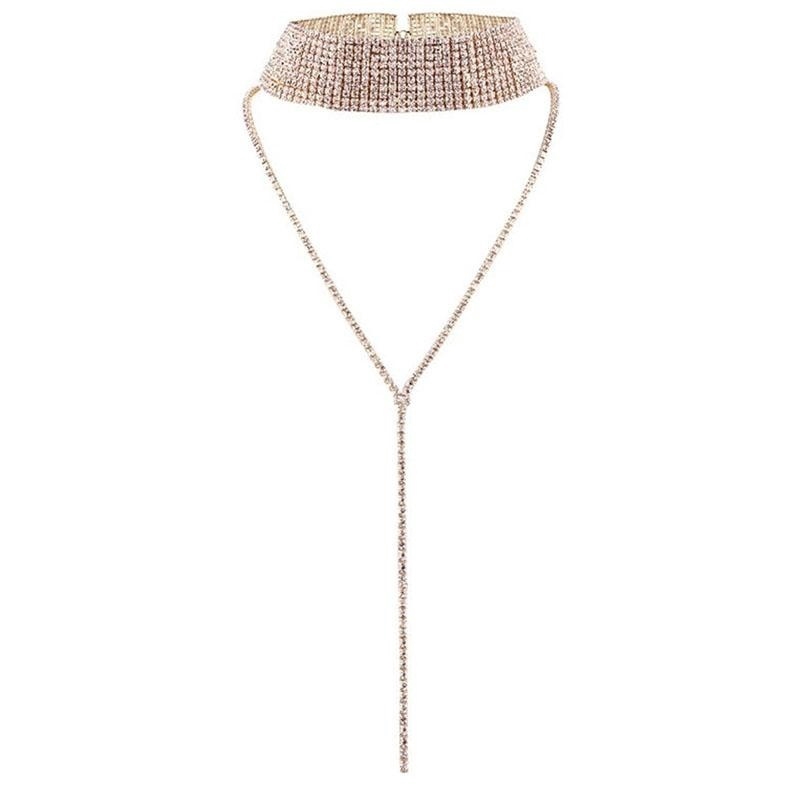 Dây chuyền đeo sát cổ phối tua rua dài đính kim cương sang trọng thời trang mùa hè cho nữ