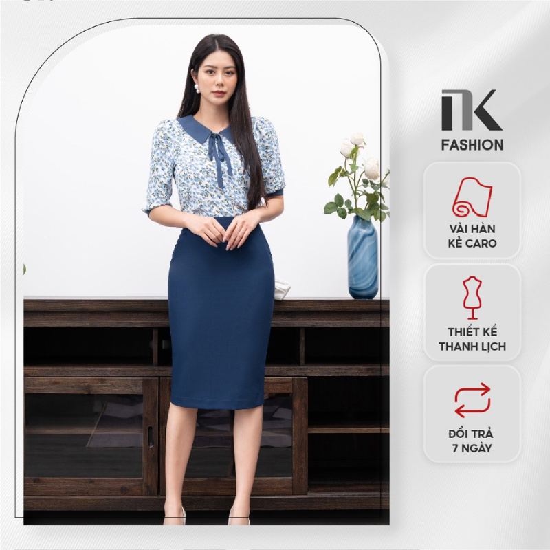 Set Công Sở Áo Hoa Cổ Nơ Kết Hợp Chân Váy Bút Chì Xẻ Sau NK FASHION Chất Liệu Nhập Hàn Đơn Giản, Thanh Lịch NKBD2203011