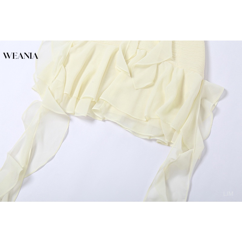 Đầm Chiffon Hở Lưng Phối Bèo Thiết Kế Mỏng Xinh Xắn Thời Trang Dành Cho Nữ