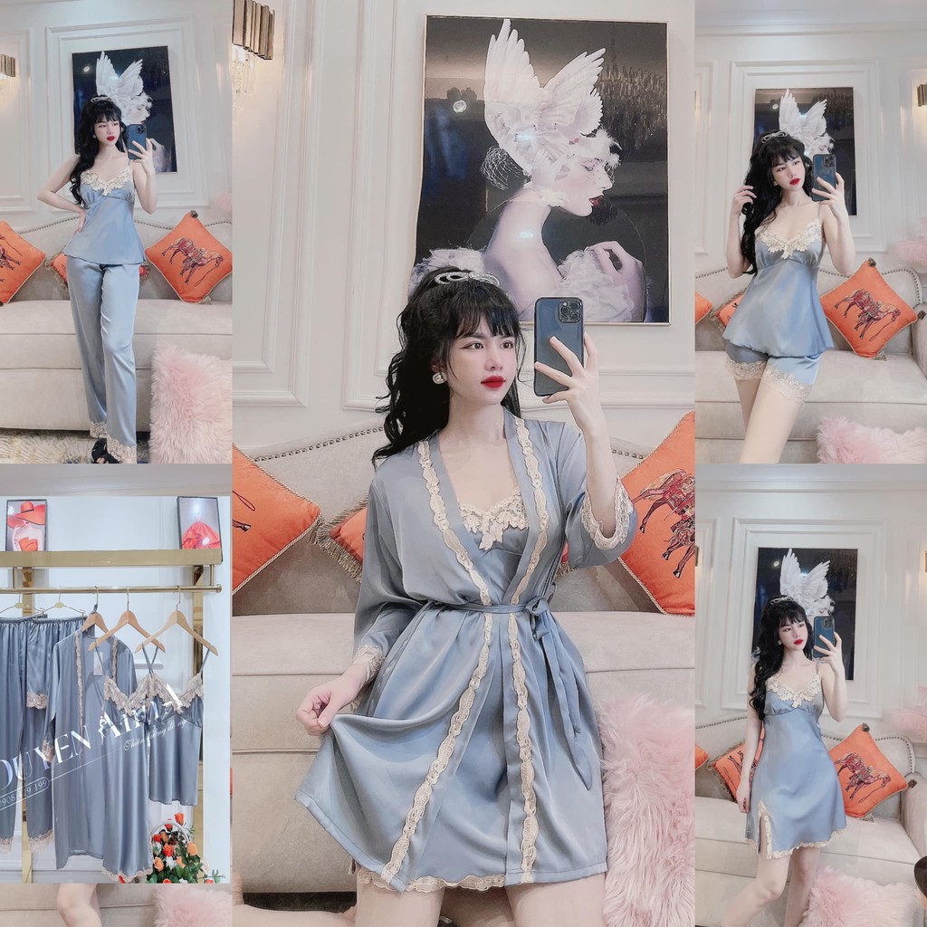 (M.92) Sét ngủ lụa 5 món có mút ngực sexy cao cấp Bộ năm món mặc nhà gợi cảm quyến rũ