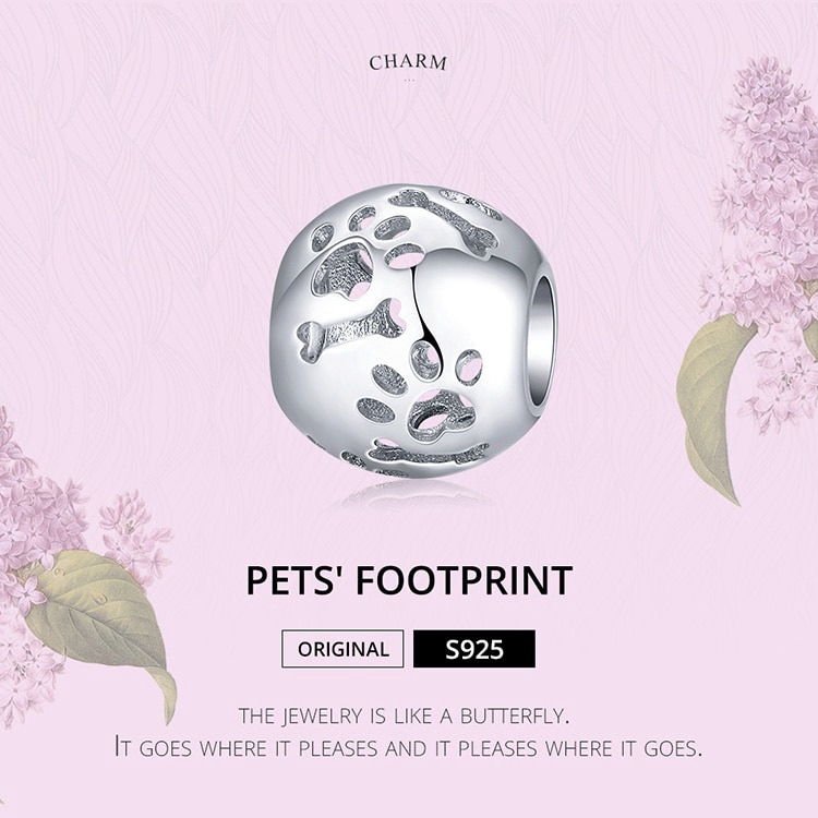 Hạt Phụ Kiện Tròn Bamoer BSC140 Khoét Rỗng Họa Tiết Dấu Chân Thú Cưng Tự Làm Vòng Tay Thời Trang