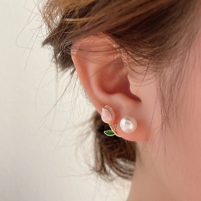 Bông Tai Ngọc Trai Hình Hoa Tulip Hồng Phong Cách Hàn Quốc 2022