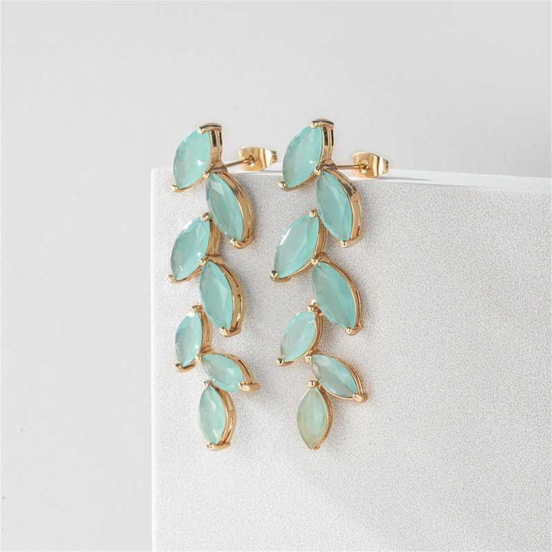 Bông Tai Dáng Dài Hình Nhánh Lá Đính Pha Lê Thanh Lịch